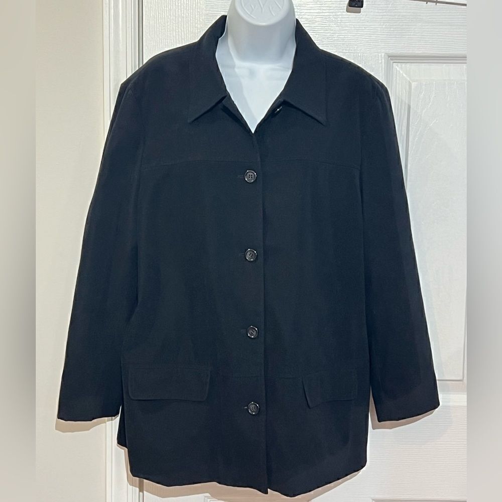 Talbots Women Petite Jacket Black Blazer Velvet Midi Button Up Pockets size L